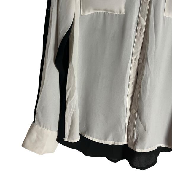 Express White Black Portofino Sheer Long Sleeve Button Up Shirt Size Small - Picture 5 of 9